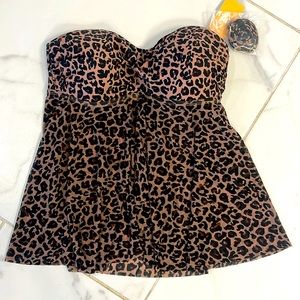 Bandeau bathing suit, tankini top, leopard, small (4-6)